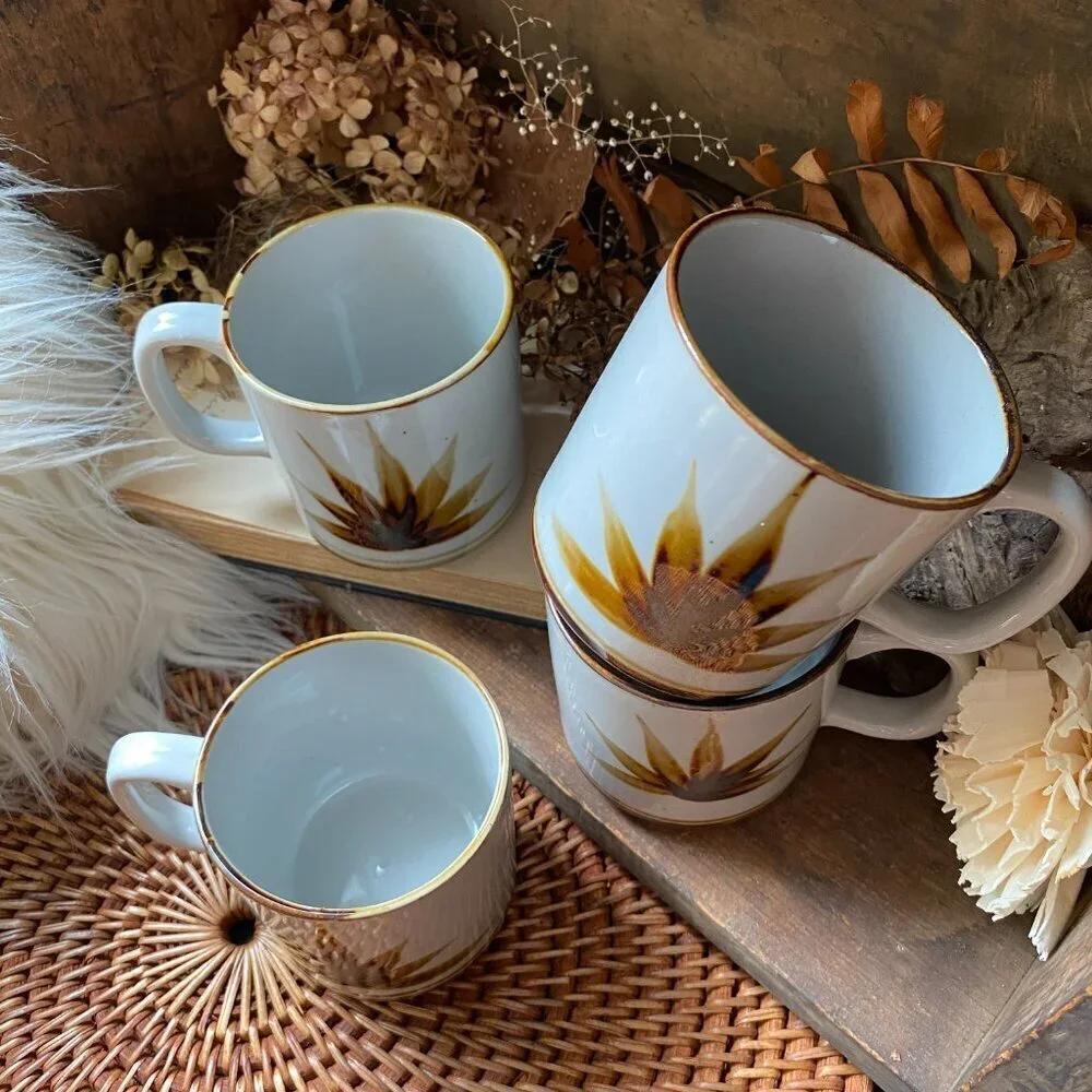 VINTAGE Otagiri Agave Cactus Leaf Coffee Mugs MCM 70s Era - 10oz